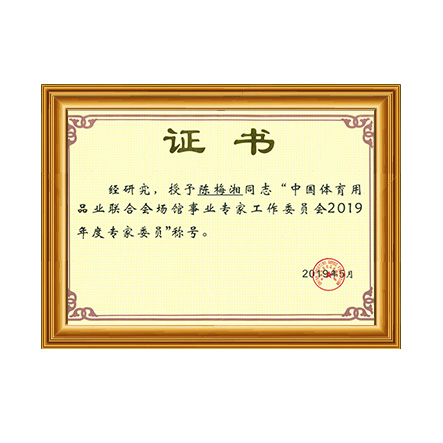 中国体育用品业联合会场馆事业专家工作委员会2019年度专家委员称号 - 蓝狮在线科技集团有限公司